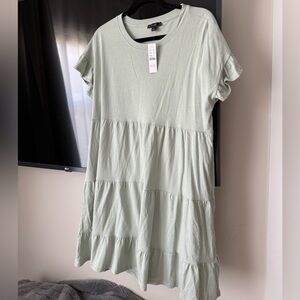 NWT J.Crew Tiered dress in broken-in jersey Large Light Mint Green